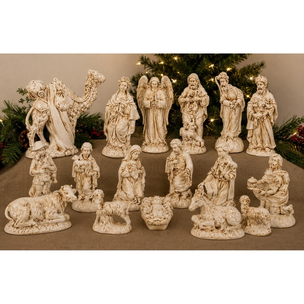 Vintage‎ Atlantic Mold 18 Pc Ceramic Nativity Set Christmas Creche Hand Painted